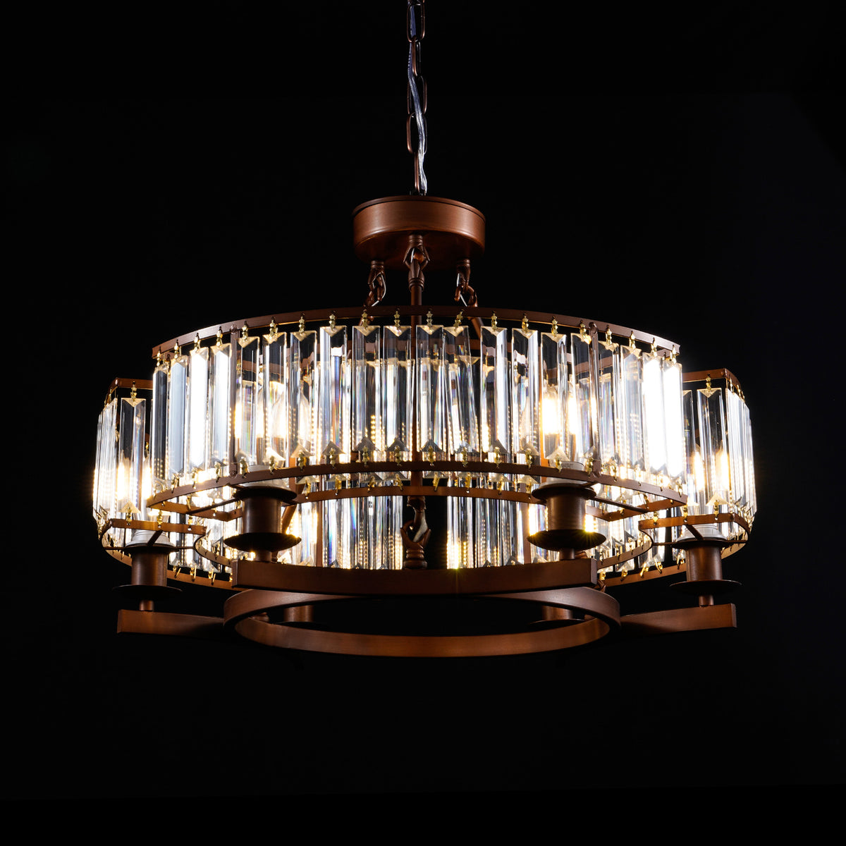 Vintage Brown Adjustable Flush Mount Crystal Chandelier DS-SL06
