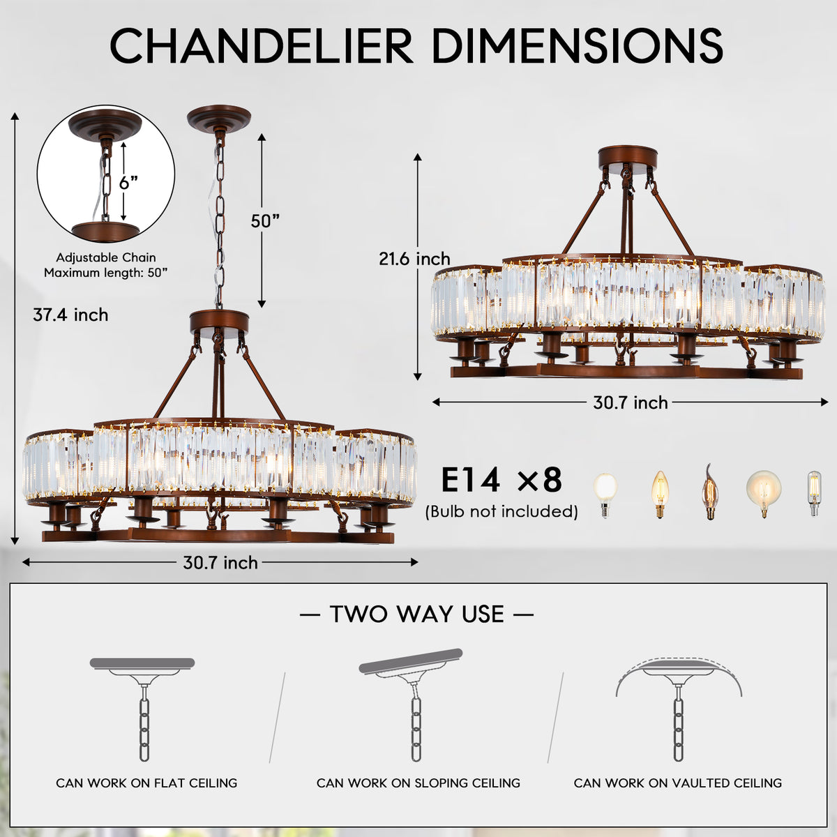 Vintage Brown Adjustable Crystal Chandelier DS-SL07