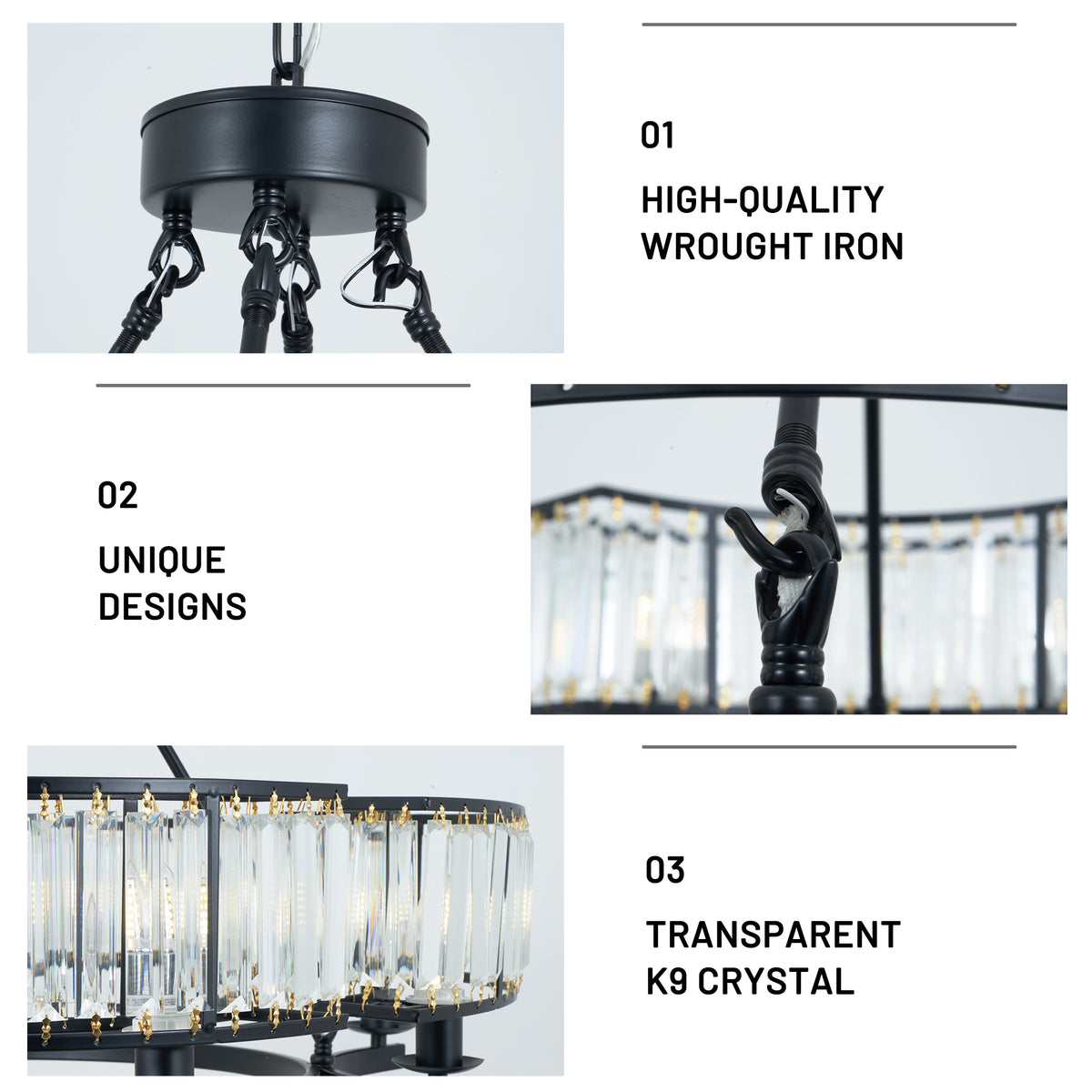 8-Light Black Simple Chandelier DS-SL08