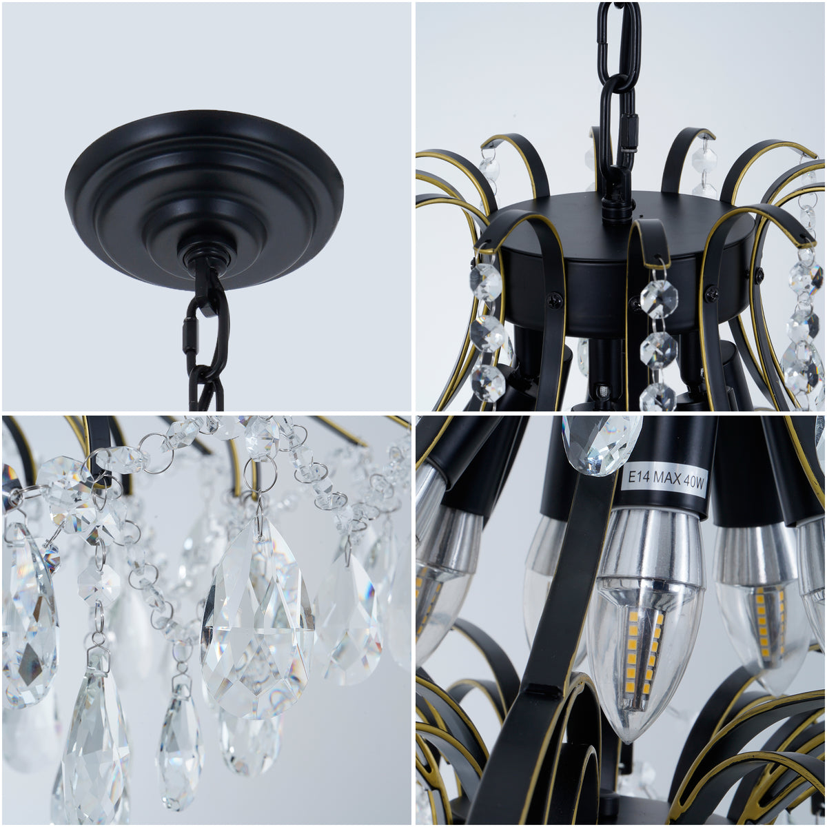 Tassels Black Gold Crystal Chandeliers DS-SQ20