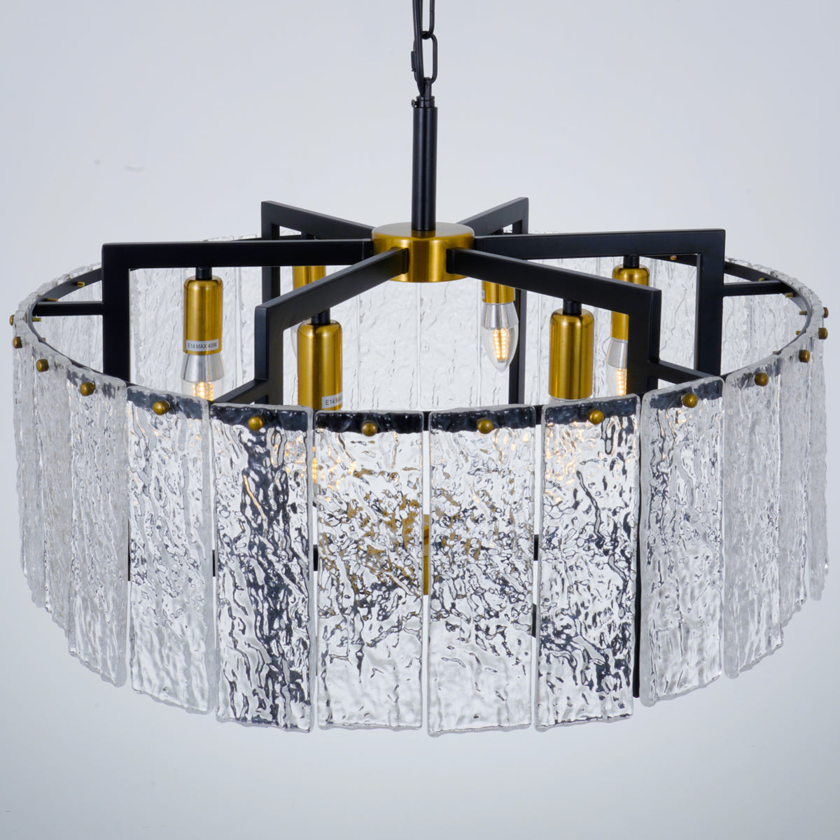 Modern Black Round Drum Water Ripple Glass Crystal Chandelier DS-SQ22