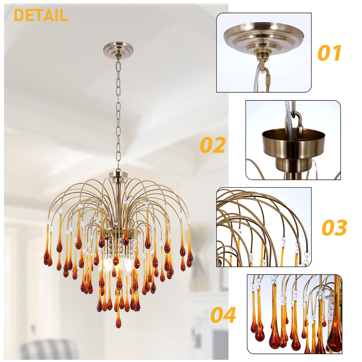 French Retro Water Drop Glass Chandelier DS-SQ33