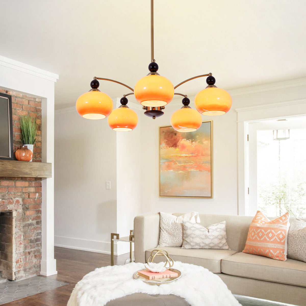 Modern Simple Style Enclosed Light Chandelier with 5 Lights, Downward Direction on Suspension Rod and Adjustable Hanging Rod, 110V-120V DS-SQ35