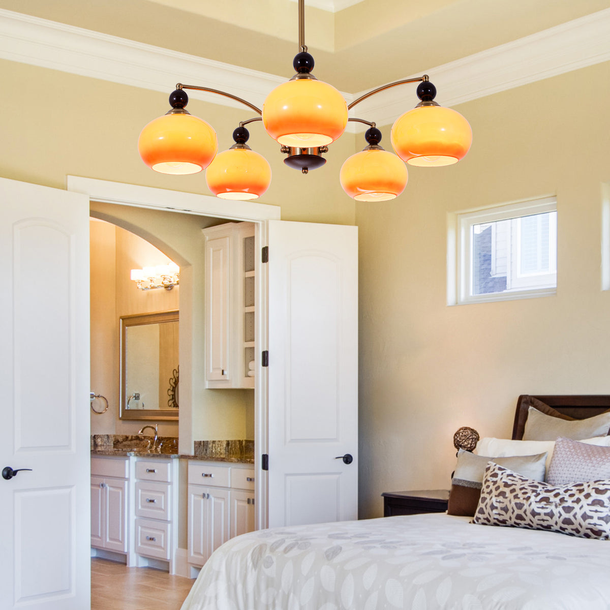 Modern Simple Style Enclosed Light Chandelier with 5 Lights, Downward Direction on Suspension Rod and Adjustable Hanging Rod, 110V-120V DS-SQ35