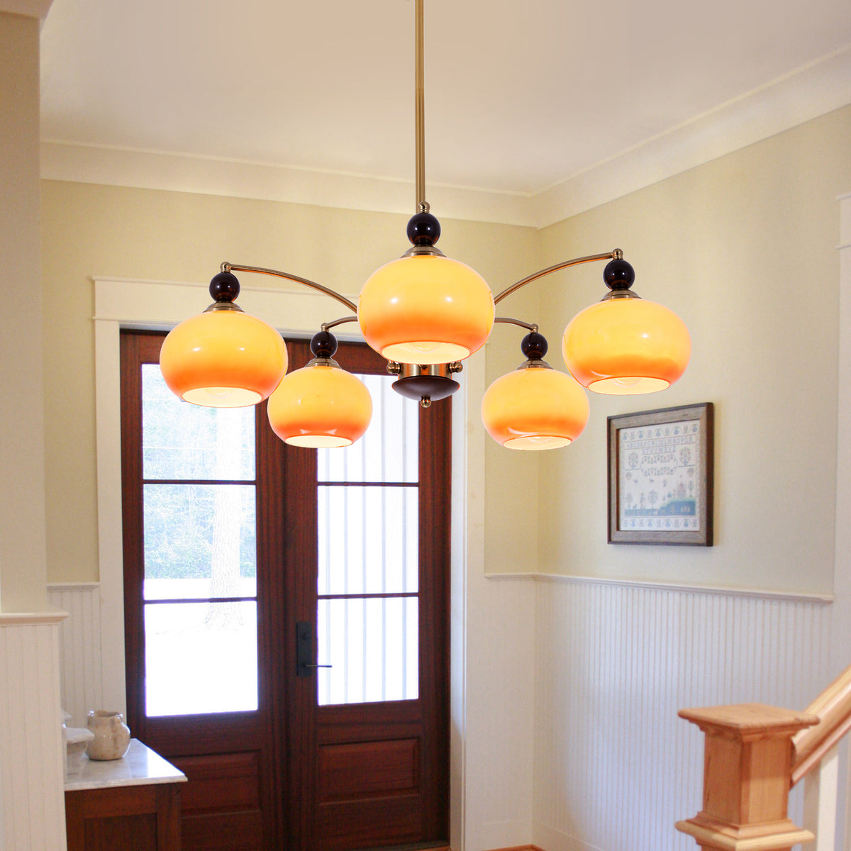 Modern Simple Style Enclosed Light Chandelier with 5 Lights, Downward Direction on Suspension Rod and Adjustable Hanging Rod, 110V-120V DS-SQ35