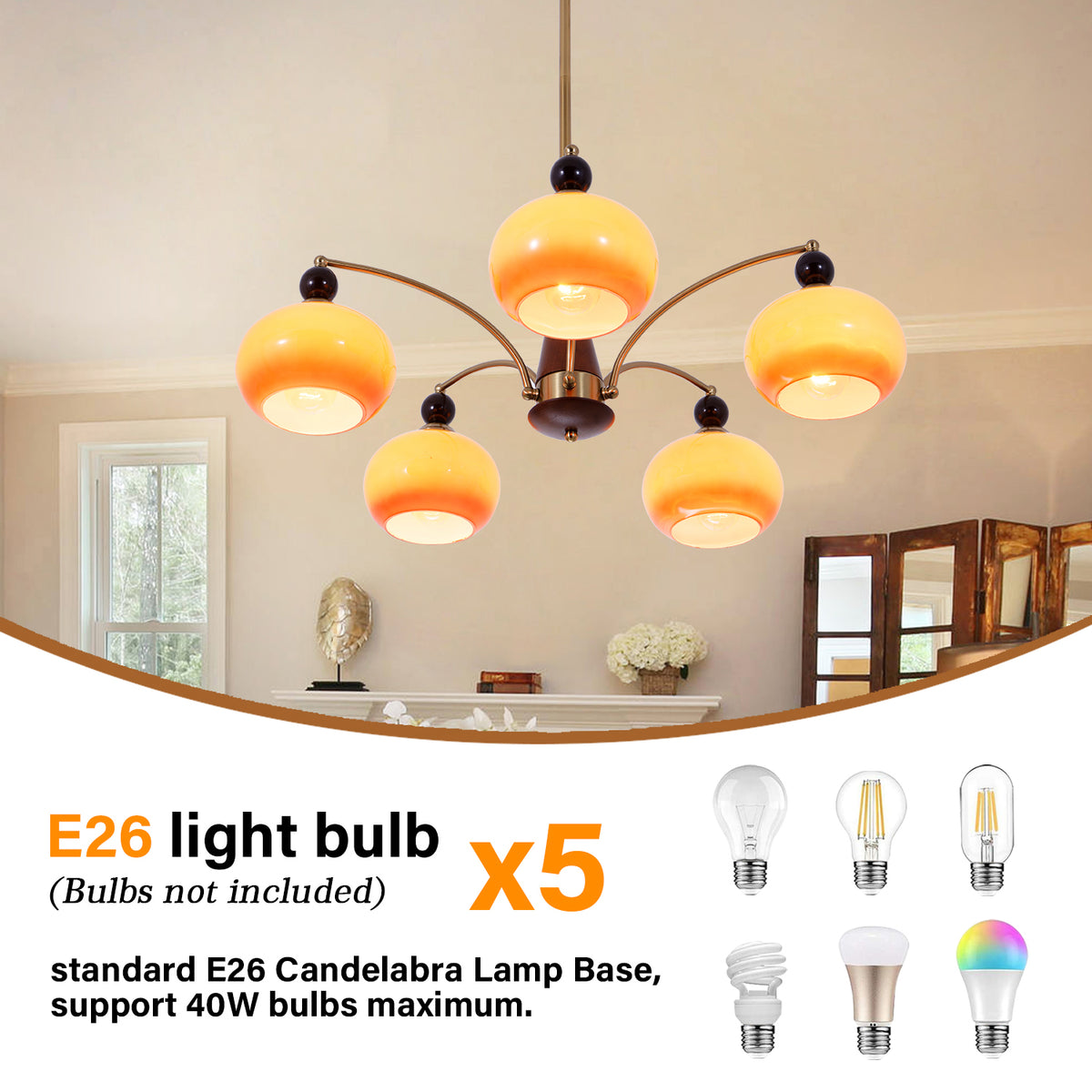Modern Simple Style Enclosed Light Chandelier with 5 Lights, Downward Direction on Suspension Rod and Adjustable Hanging Rod, 110V-120V DS-SQ35