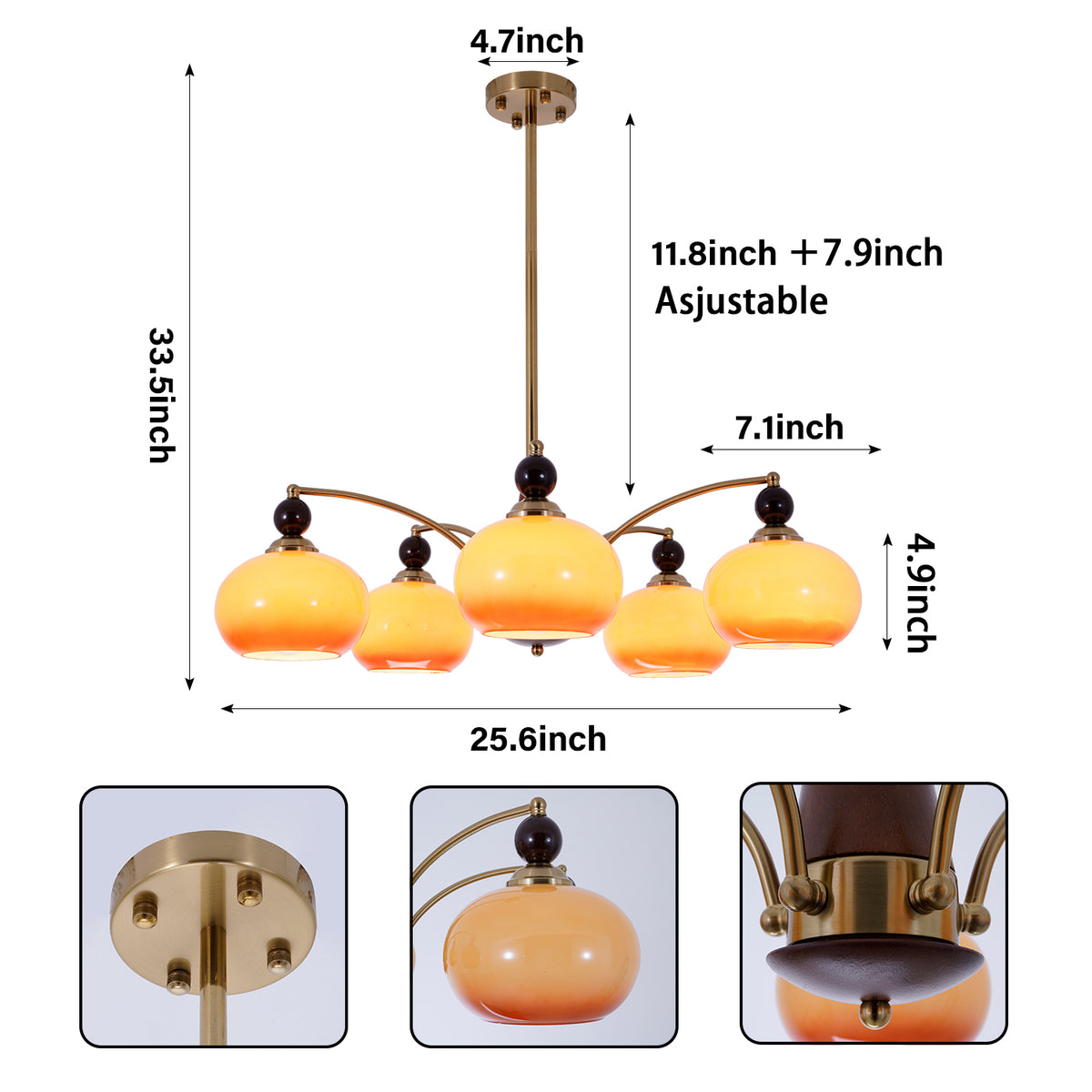 Modern Simple Style Enclosed Light Chandelier with 5 Lights, Downward Direction on Suspension Rod and Adjustable Hanging Rod, 110V-120V DS-SQ35