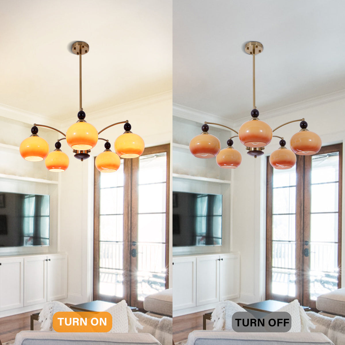 Modern Simple Style Enclosed Light Chandelier with 5 Lights, Downward Direction on Suspension Rod and Adjustable Hanging Rod, 110V-120V DS-SQ35