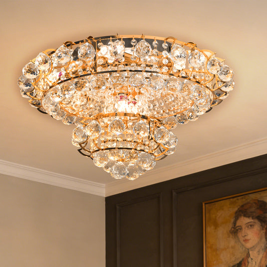 Gold Crystal Flush Mount Ceiling Light | 23.6" 8-Light 3-Color Dimmable Luxury Chandelier