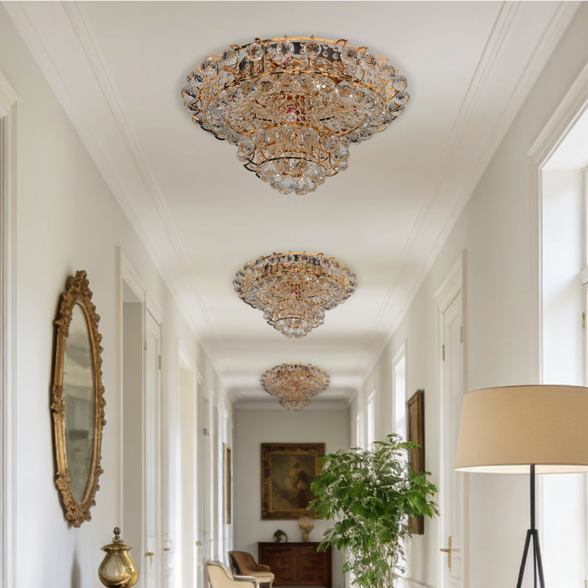 Gold Crystal Flush Mount Ceiling Light | 23.6" 8-Light 3-Color Dimmable Luxury Chandelier