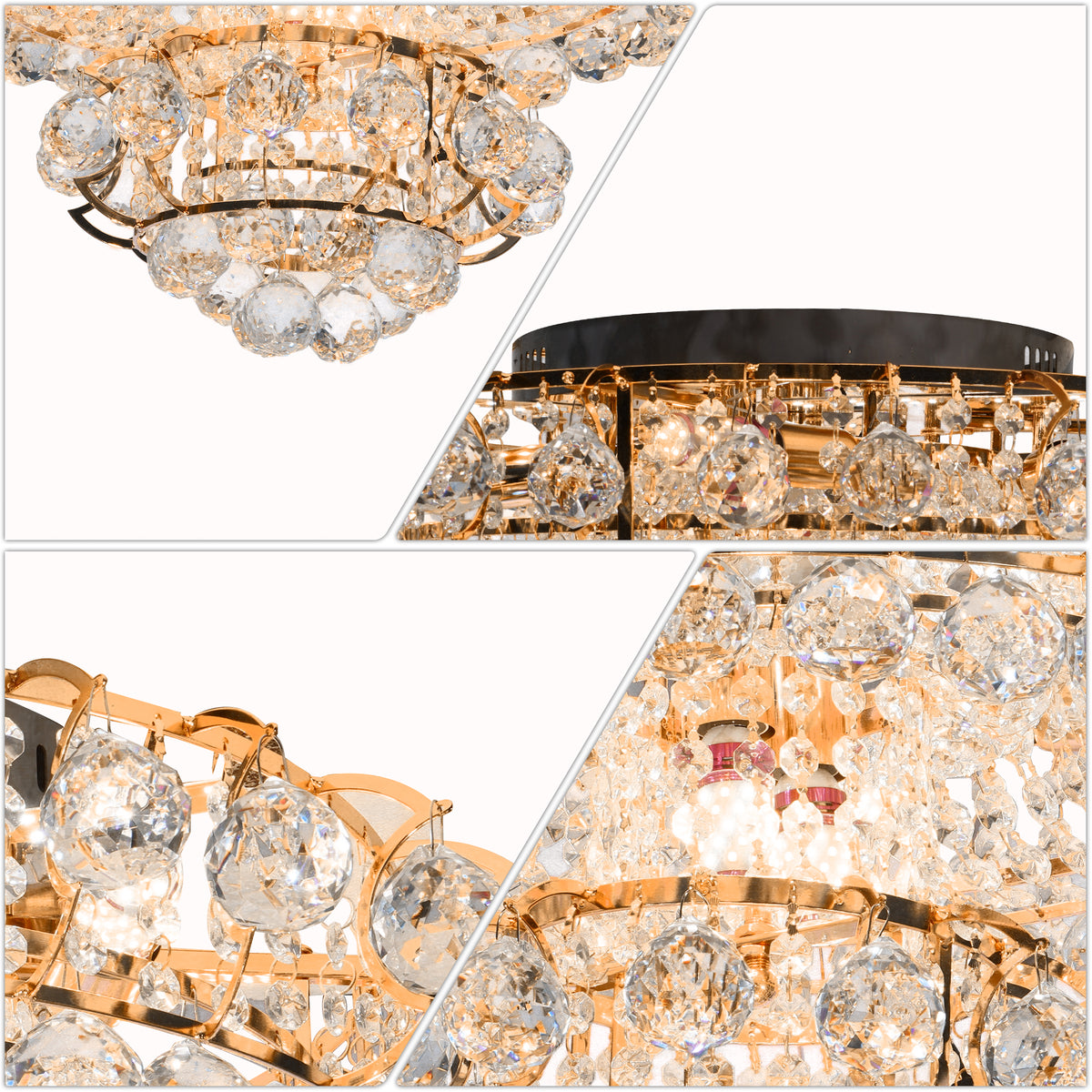 Gold Crystal Flush Mount Ceiling Light | 23.6" 8-Light 3-Color Dimmable Luxury Chandelier