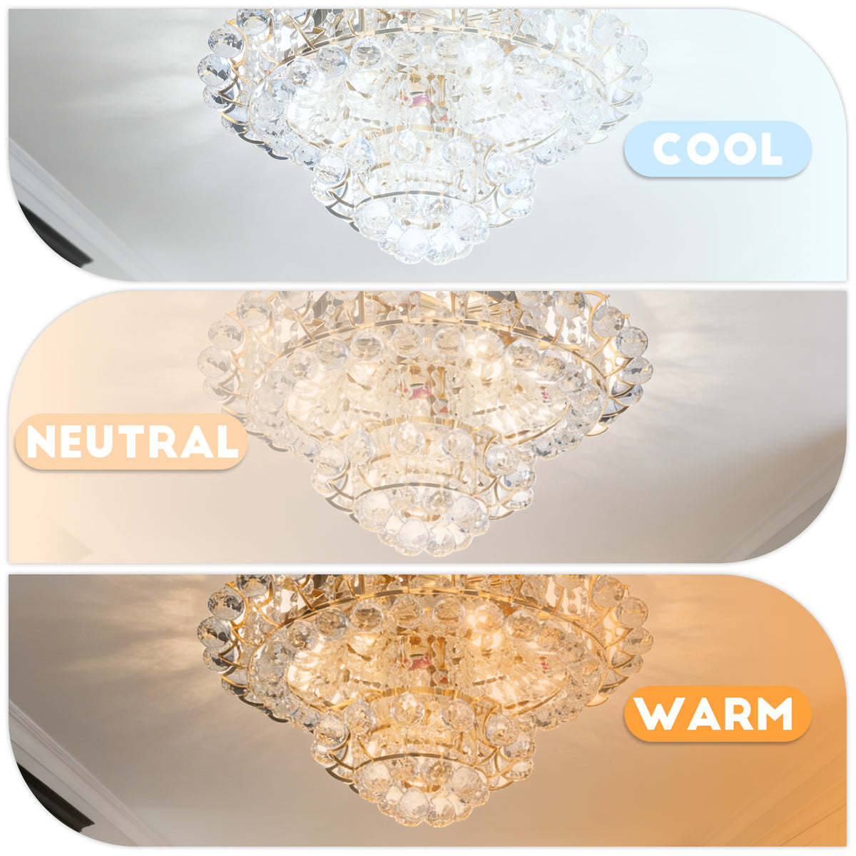 Gold Crystal Flush Mount Ceiling Light | 23.6" 8-Light 3-Color Dimmable Luxury Chandelier