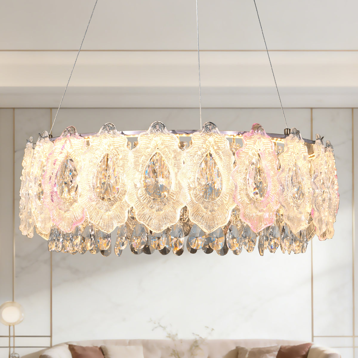 Modern Gold Crystal Chandelier | 23.6" 3-Color Dimmable LED Round Pendant Light