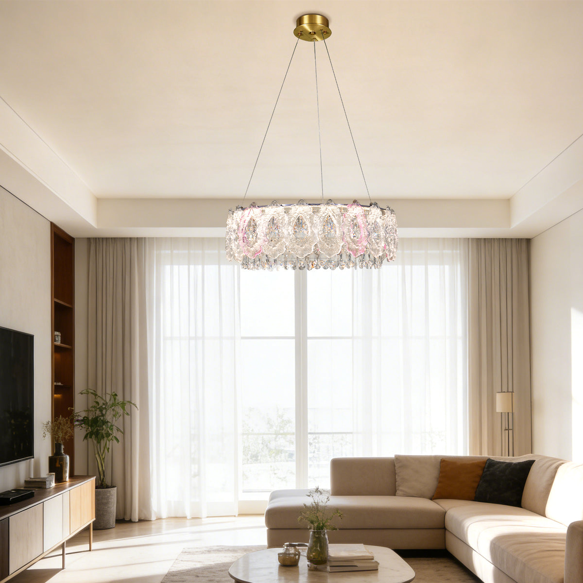 Modern Gold Crystal Chandelier | 23.6" 3-Color Dimmable LED Round Pendant Light