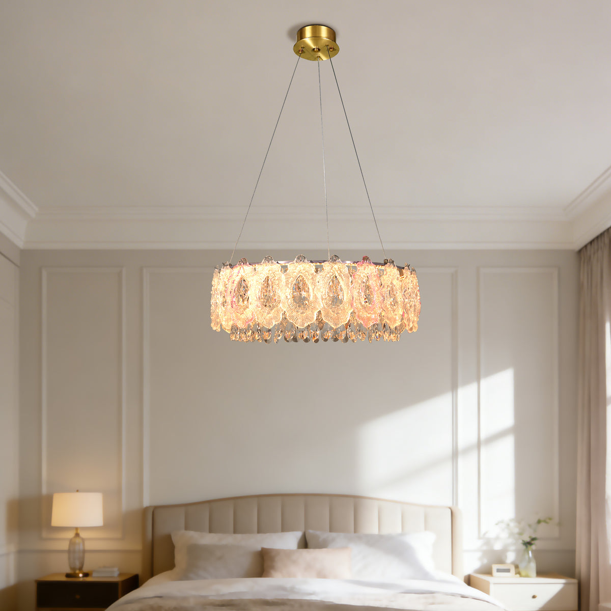 Modern Gold Crystal Chandelier | 23.6" 3-Color Dimmable LED Round Pendant Light