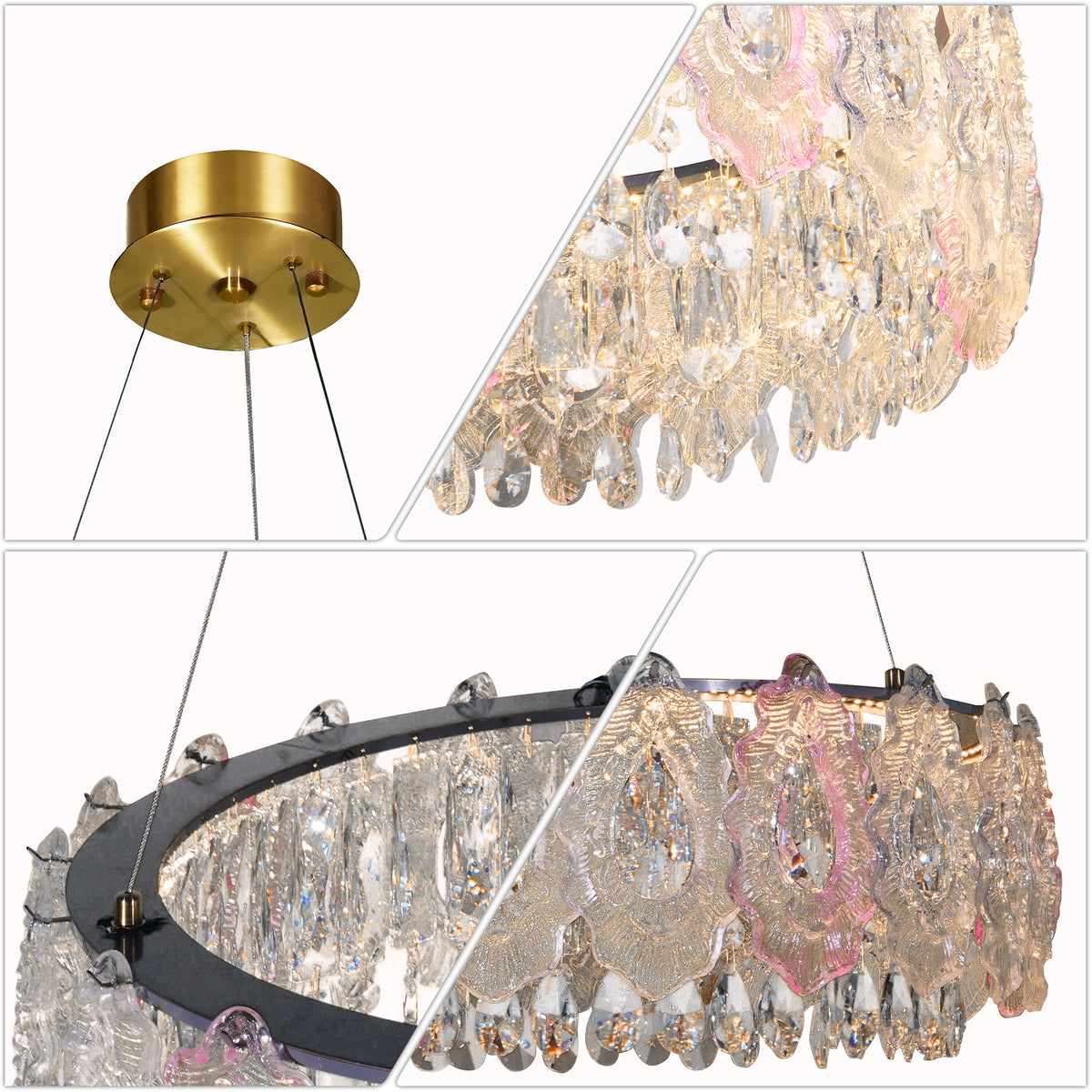 Modern Gold Crystal Chandelier | 23.6" 3-Color Dimmable LED Round Pendant Light