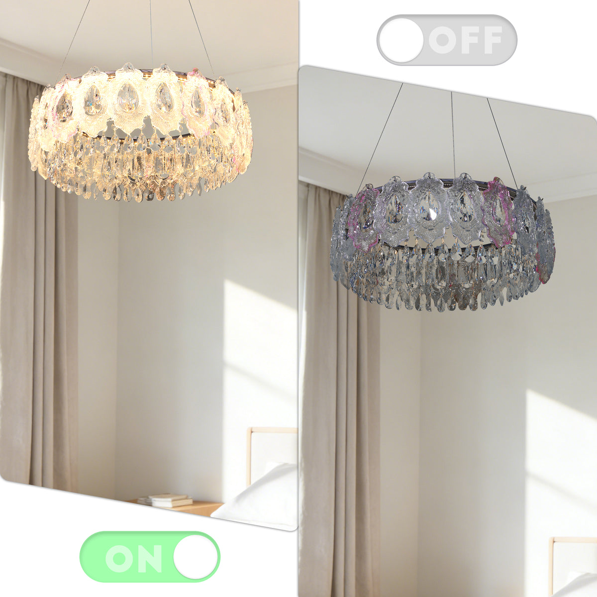 Modern Gold Crystal Chandelier | 23.6" 3-Color Dimmable LED Round Pendant Light