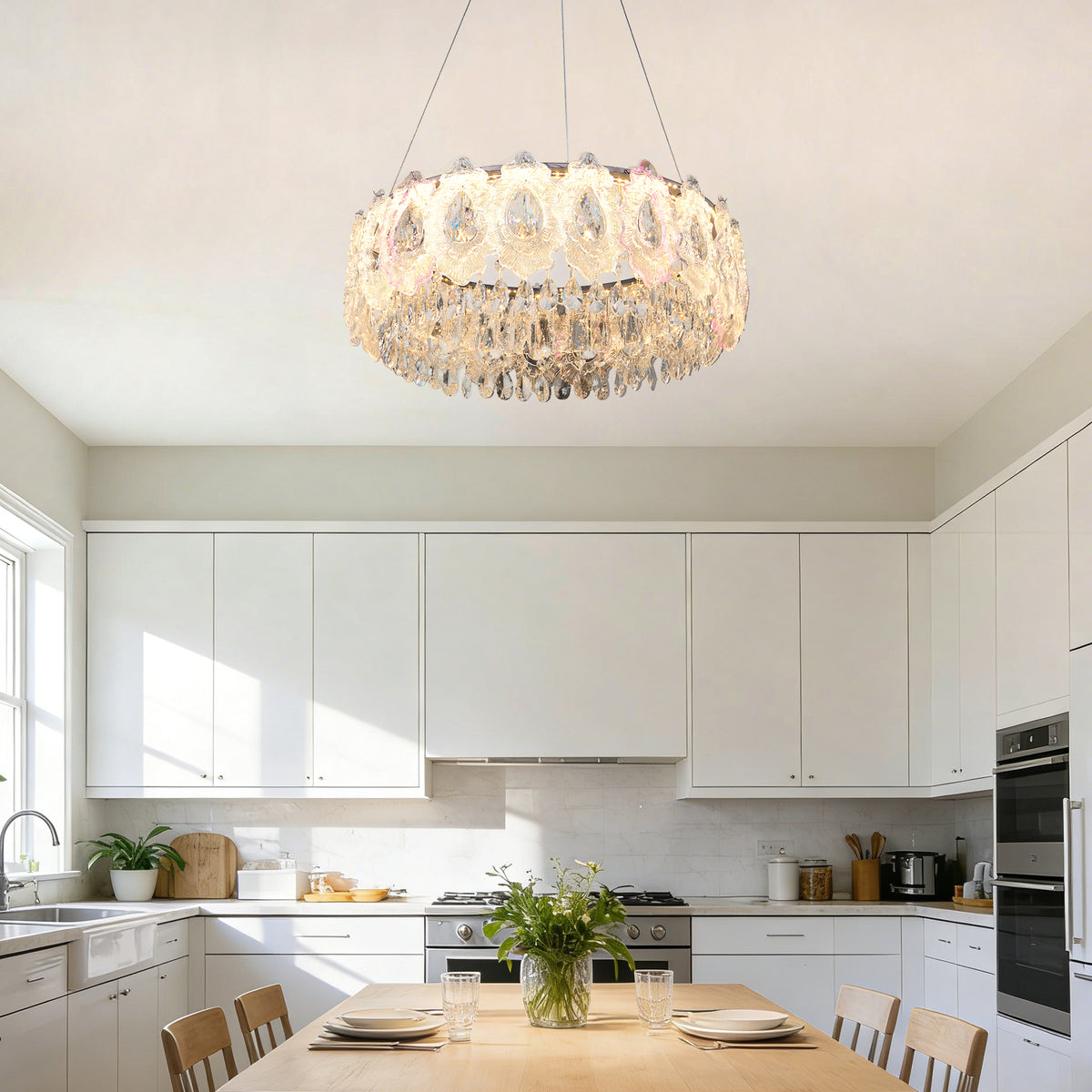 Modern Gold Crystal Chandelier | 23.6" 3-Color Dimmable LED Round Pendant Light