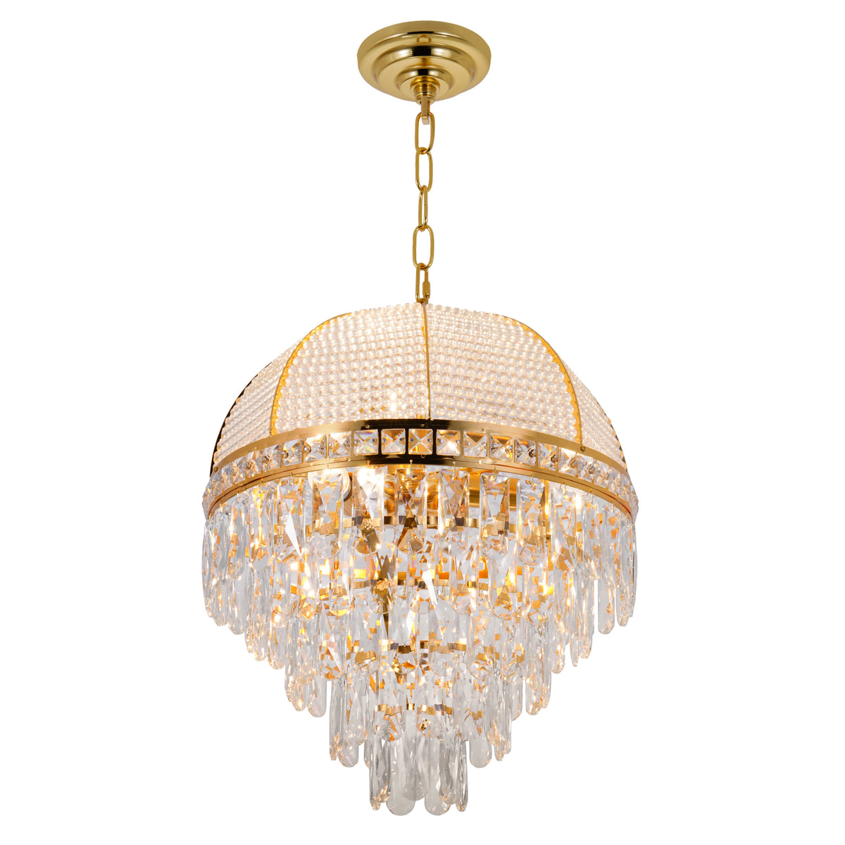 16" Vintage Crystal Chandelier, 6-Light French Empire Chandeliers Antique Gold Adjustable Height Hanging Ceiling Light Fixture for Living Dinning Room Hallway Foyer DS-SW08