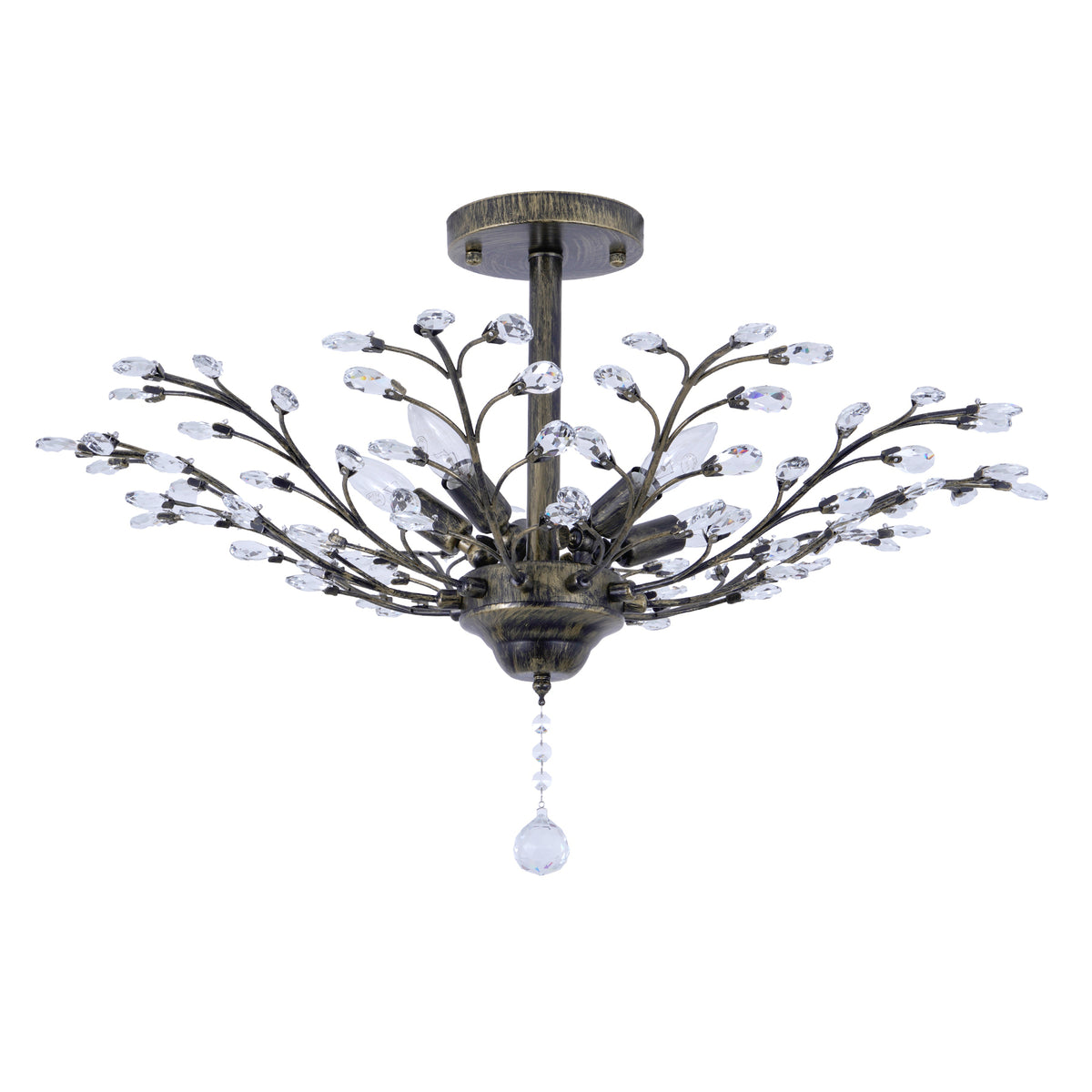 Vintage Large Crystal Branches Chandeliers,Close to Ceiling Light Flush Mount Fixture Black Flower Shape for Bedroom Entryway Living Room-Black 5 Heads Ceiling DS-SY59