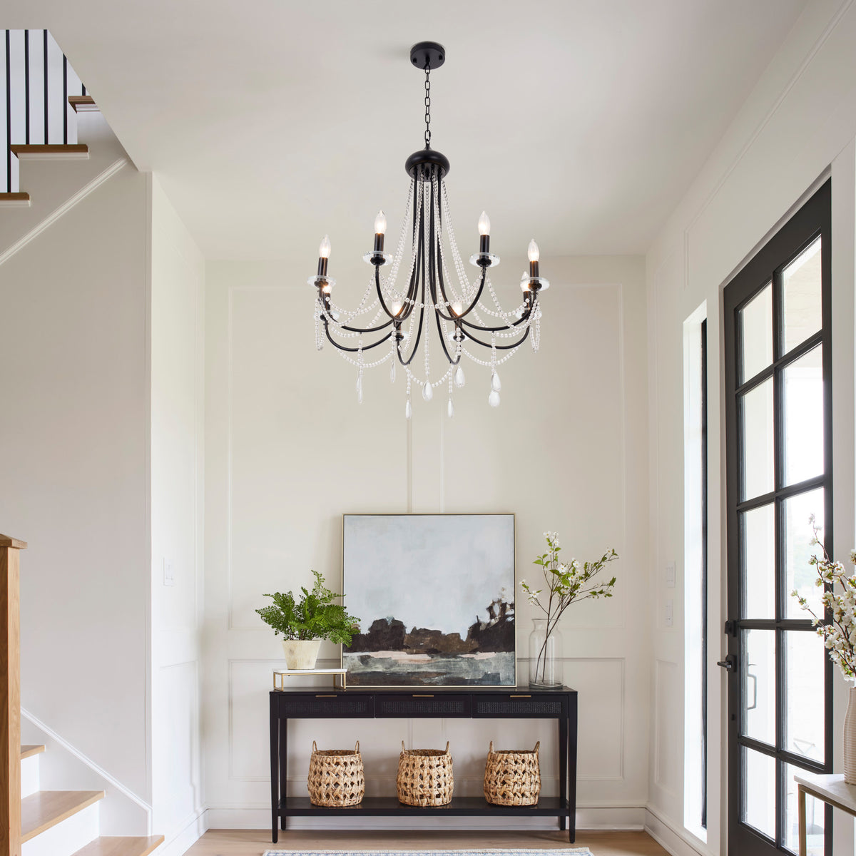 Chrome Crystal Chandeliers for Dining Room Light Fixtures Over Table, 6 Lights Modern Candle Chandelier for Living Room Kitchen Island Entryway DS-SY60