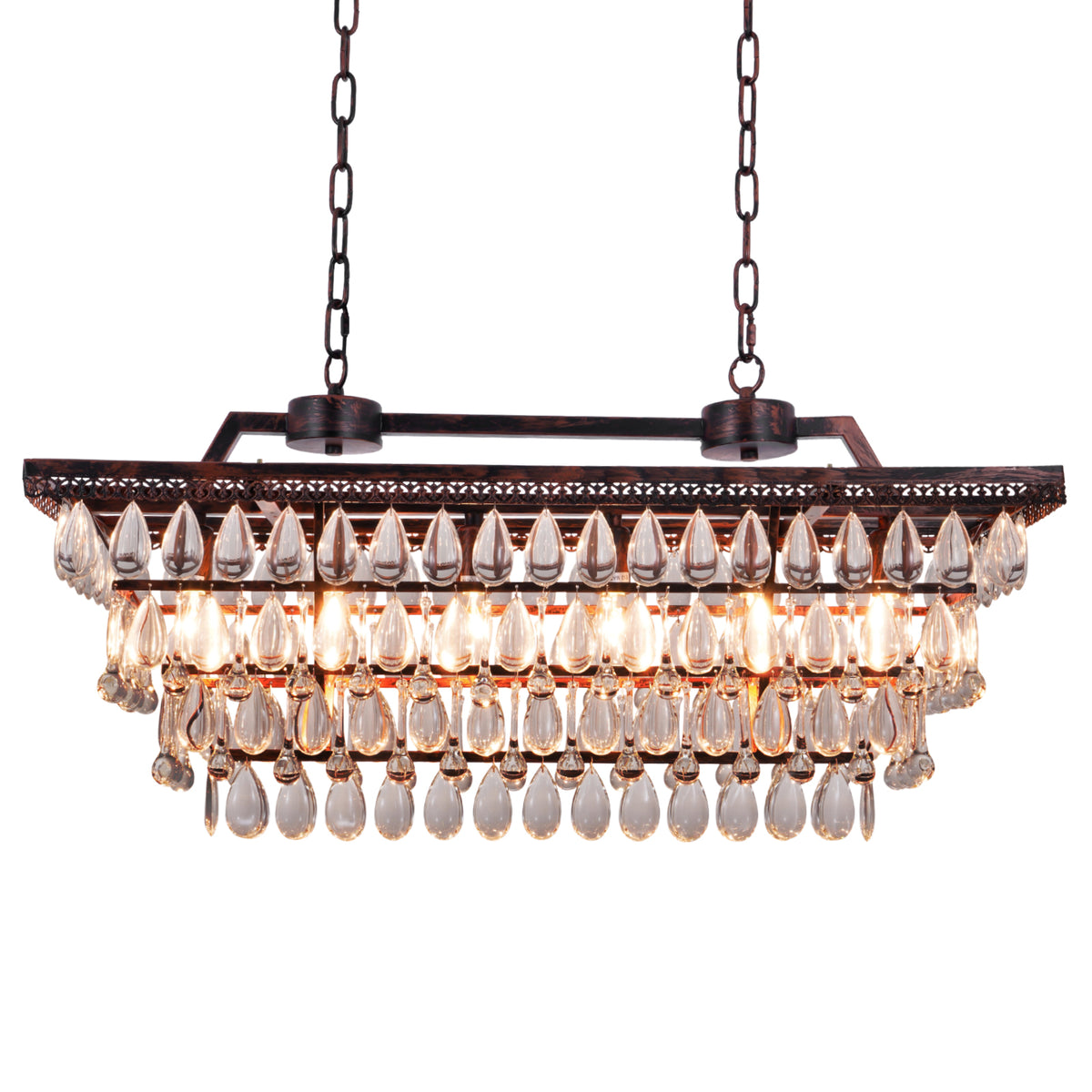 40 Inch Antique Bronze Rectangle Chandeliers, 7 Lights Farmhouse Billiard Pool Table Light, Hanging Ceiling Light Fixtures Kitchen Island, Living Room, Entryway DS-SZ59