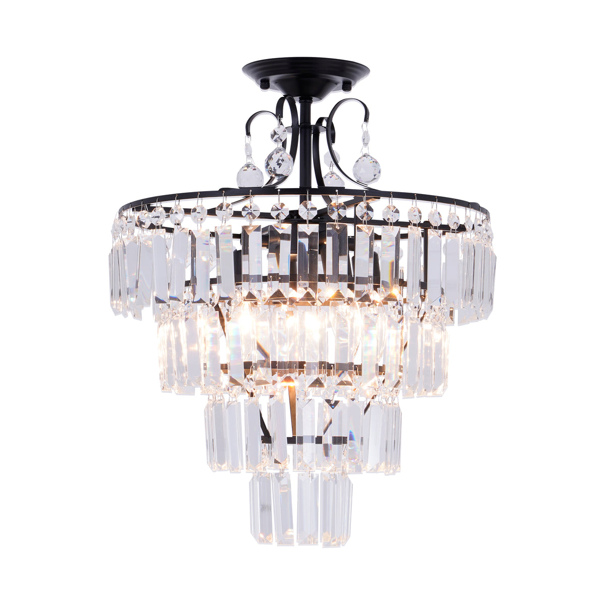 5-Light Antique Black Crystal Round Chandelier - Modern Semi Flush Mount Ceiling Light for Living Room, Dining Room, Bedroom, and More DS-SZ60
