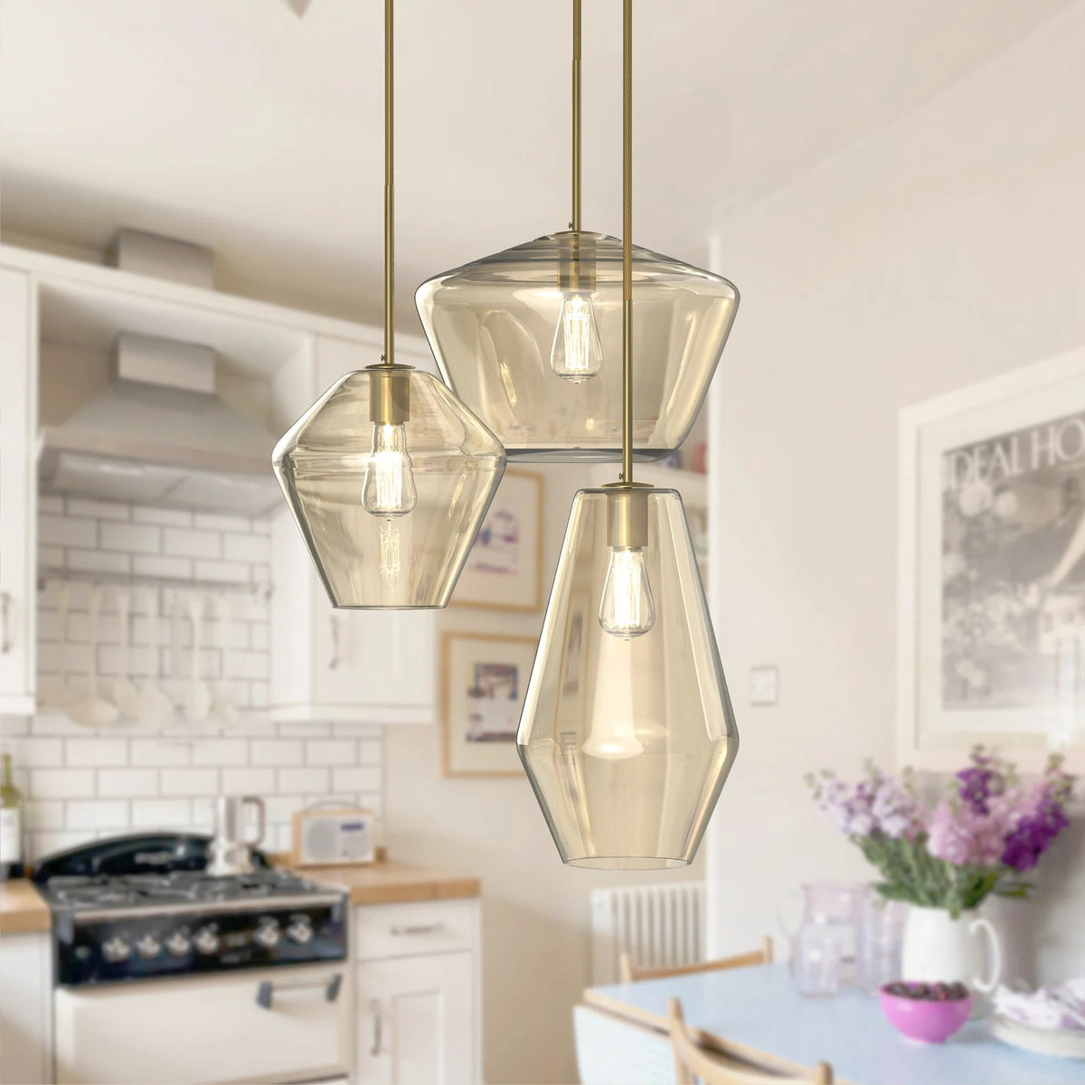 3-Light Bronze and Gold Pendant Light