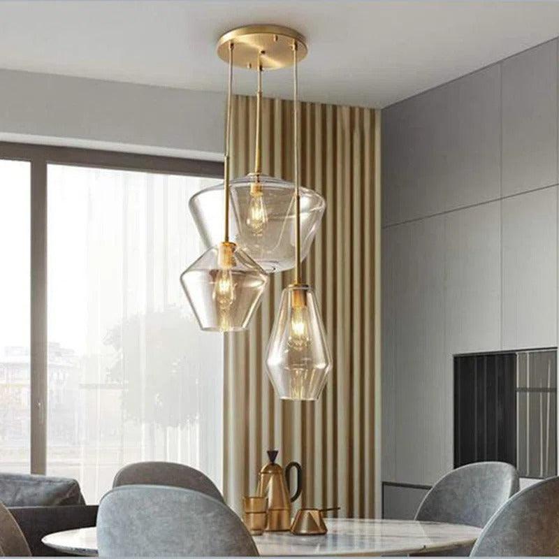 3-Light Bronze and Gold Pendant Light