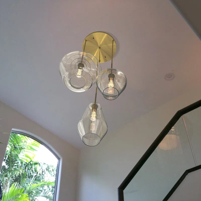 3-Light Bronze and Gold Pendant Light