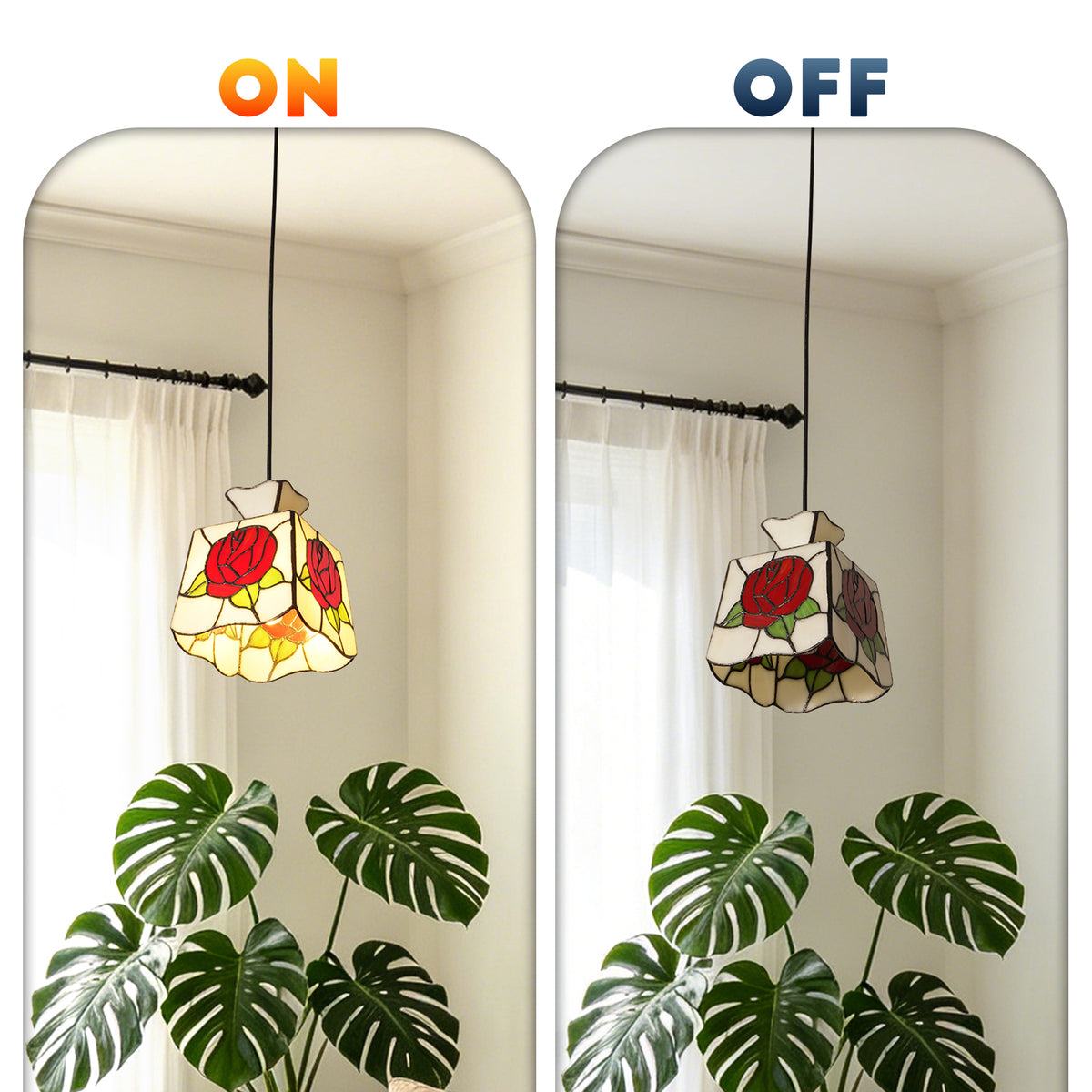 Rose Stained Glass Pendant Light, Vintage Art Deco Hanging Lamp