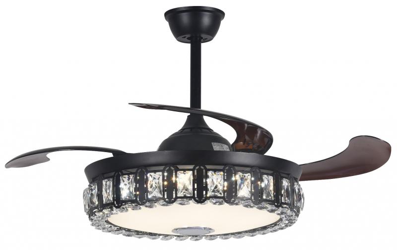 42" Black Dining Room Bedroom Bluetooth Invisible Fan with Light DS-FH47