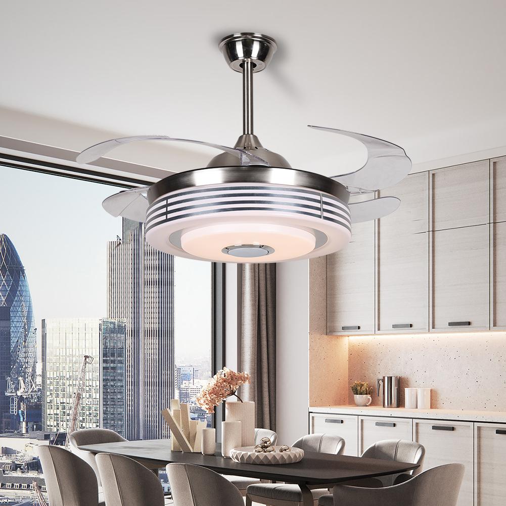 42" Silver Modern Invisible Color Bluetooth Fan with Light