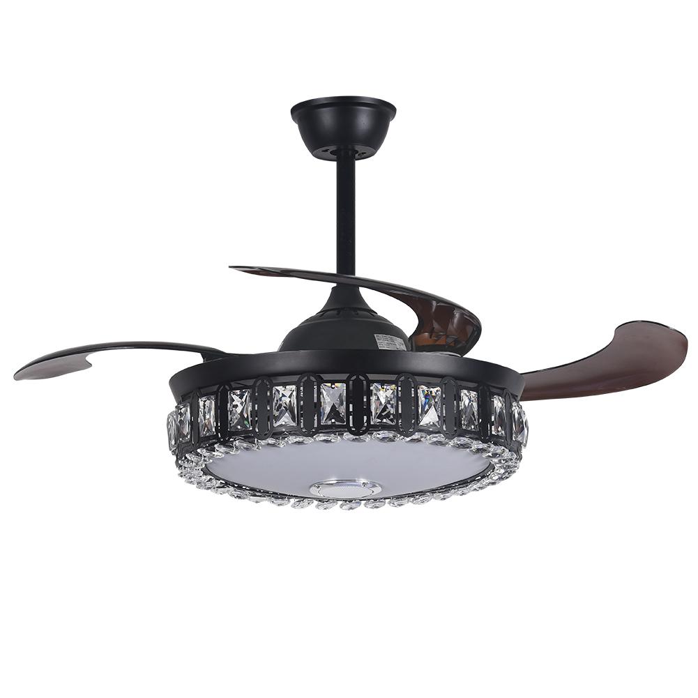 42" Black Dining Room Bedroom Bluetooth Invisible Fan with Light DS-FH47