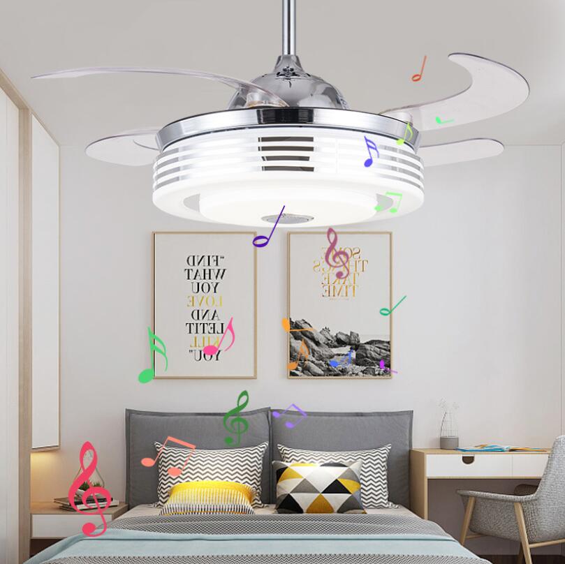 42" Silver Modern Invisible Color Bluetooth Fan with Light