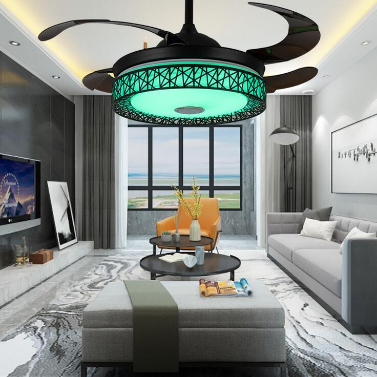 42" Black Bird's Nest Colorful Dimming Bluetooth Fan with Light DS-FZ161