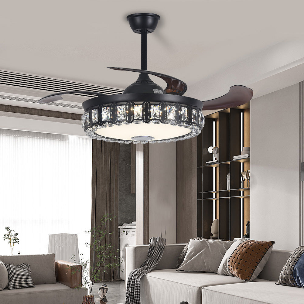 42" Black Dining Room Bedroom Bluetooth Invisible Fan with Light DS-FH47