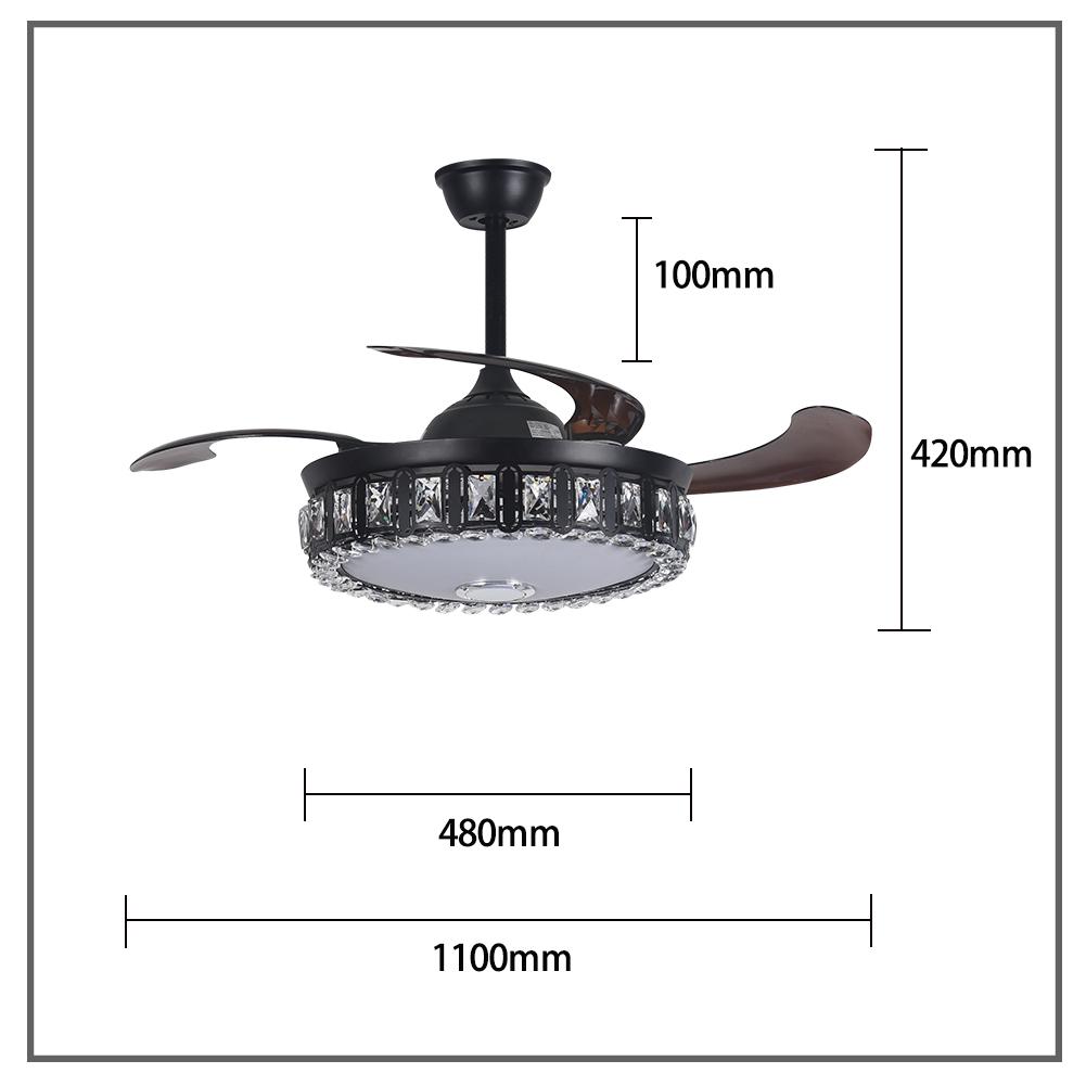 42" Black Dining Room Bedroom Bluetooth Invisible Fan with Light DS-FH47