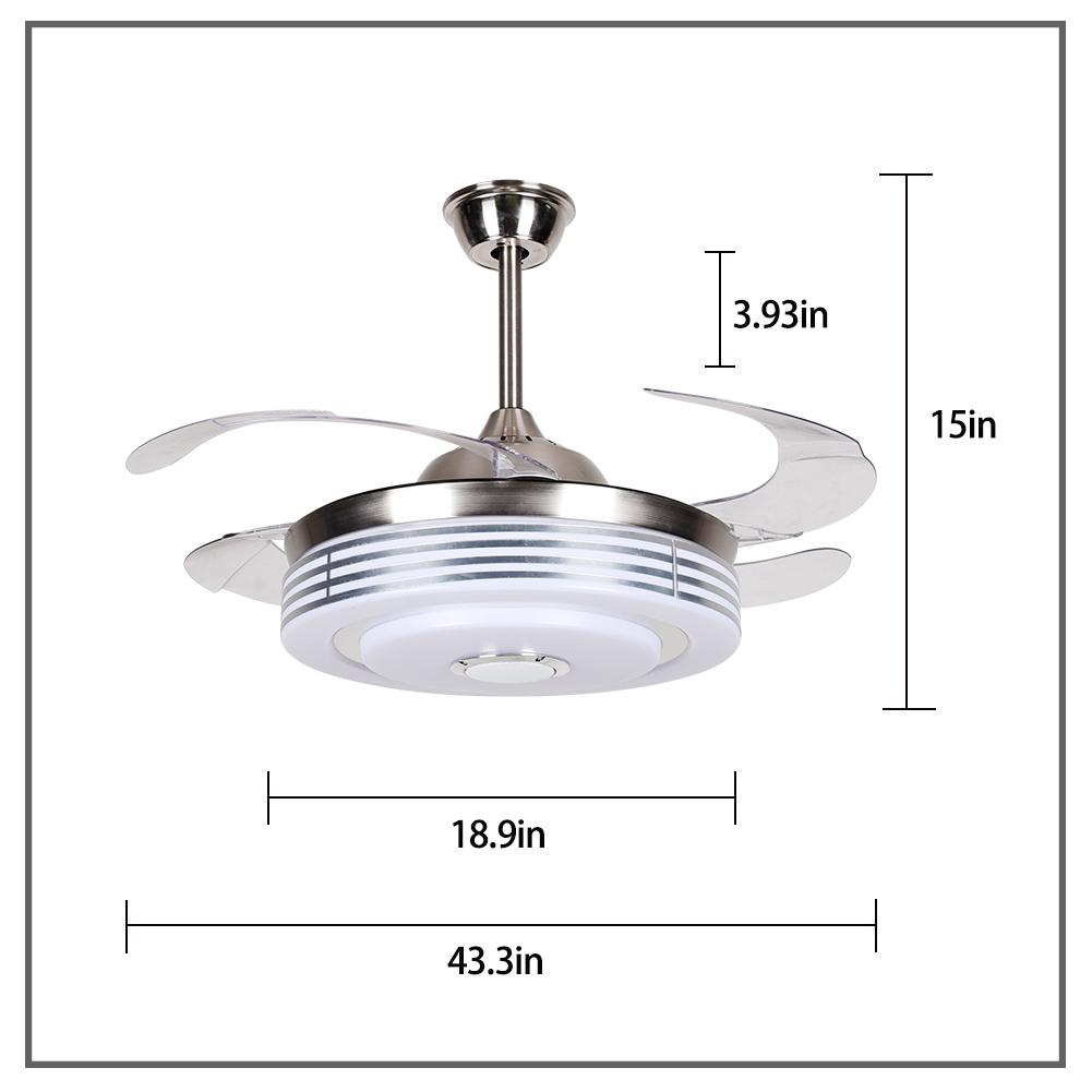 42" Silver Modern Invisible Color Bluetooth Fan with Light