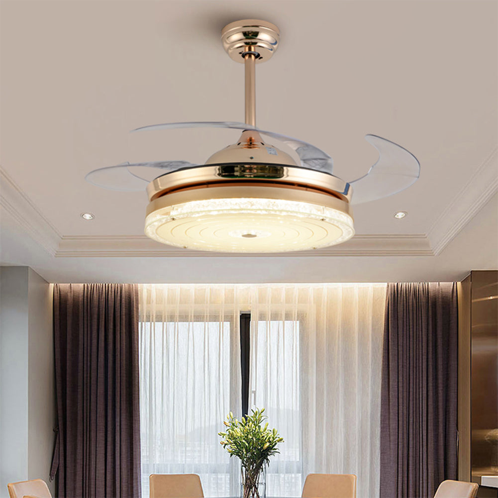 42" Gold Acrylic Ceiling Fan Chandelier 无库存