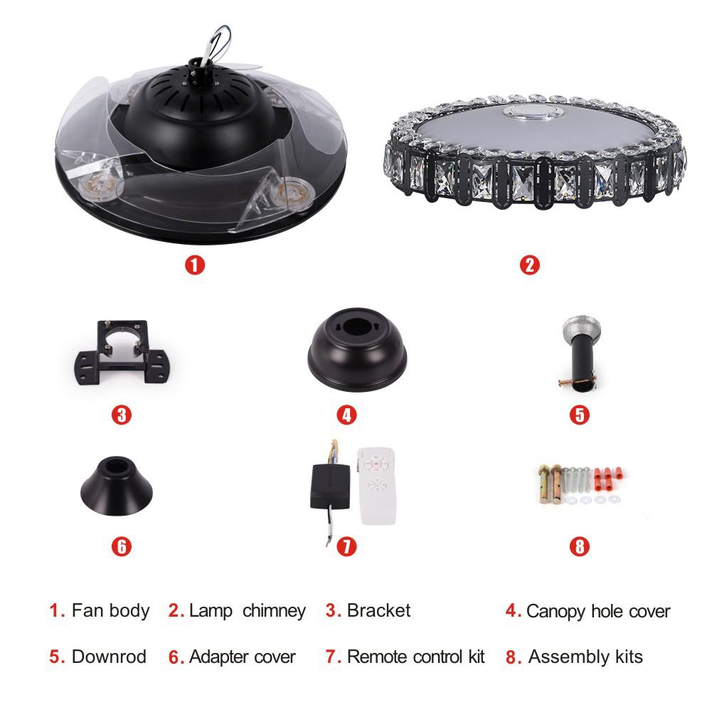 42" Black Dining Room Bedroom Bluetooth Invisible Fan with Light DS-FH47