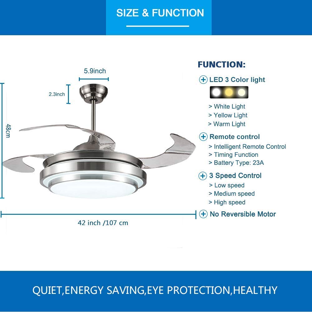 42" Modern Brushed Nickel Retractable Ceiling Fan with Light DS-FM44