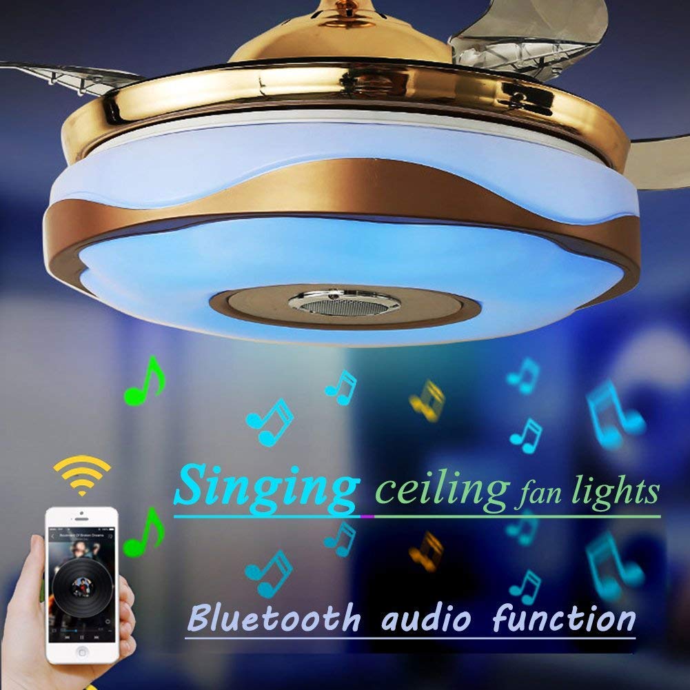 42" Smart Bluetooth Music Player Ceiling Fans with LED Colorful Light Retractable Blades Chandelier DS-TT61
