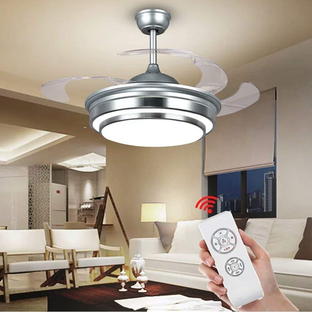 42" Modern Brushed Nickel Retractable Ceiling Fan with Light DS-FM44