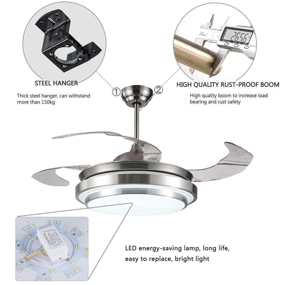 42" Modern Brushed Nickel Retractable Ceiling Fan with Light DS-FM44