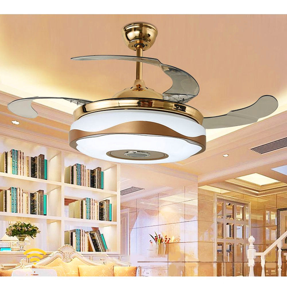 42" Smart Bluetooth Music Player Ceiling Fans with LED Colorful Light Retractable Blades Chandelier DS-TT61